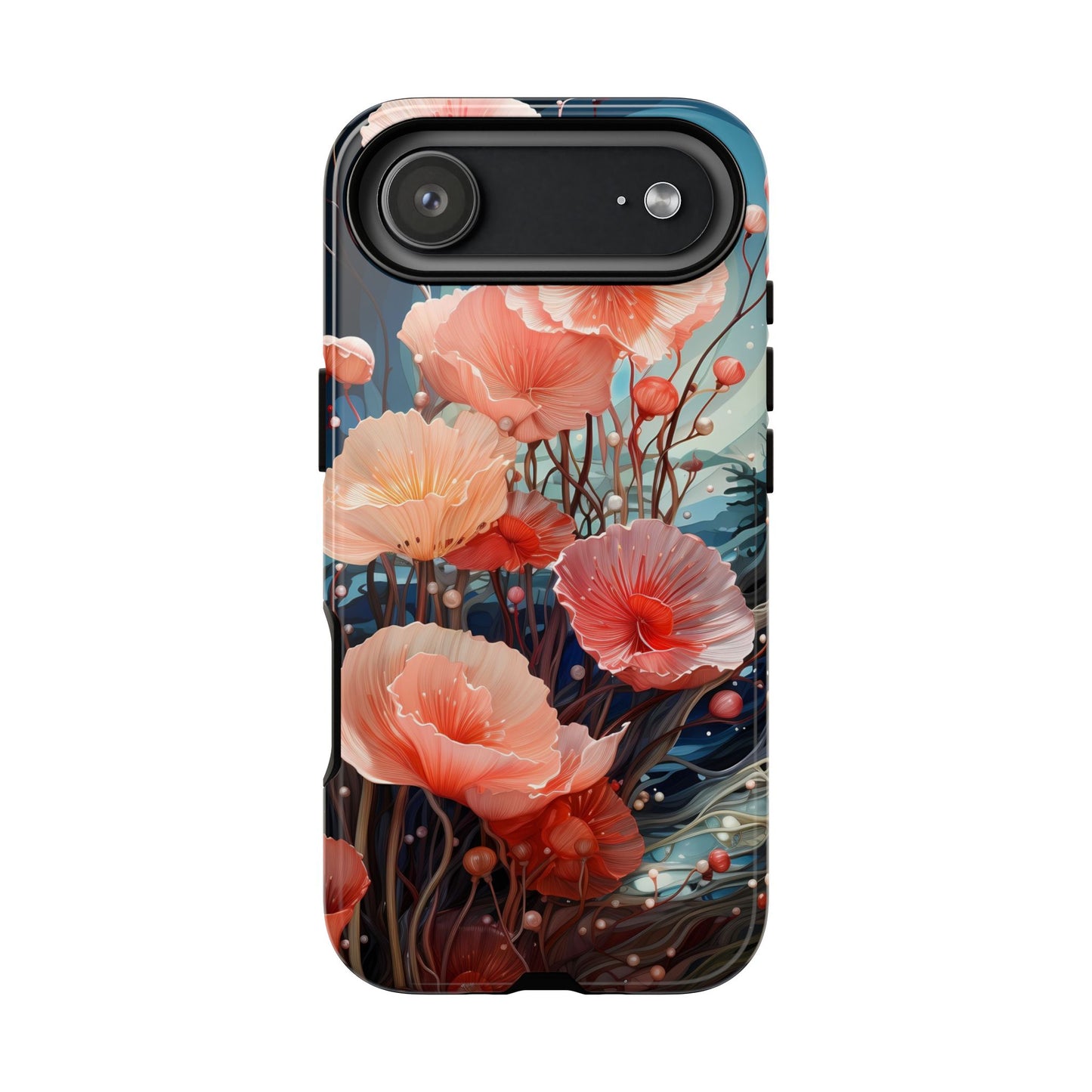 Blooming Poppies Tough Phone Case – Underwater Nocturnal Floral Design for iPhone, Samsung Galaxy & Google Pixel