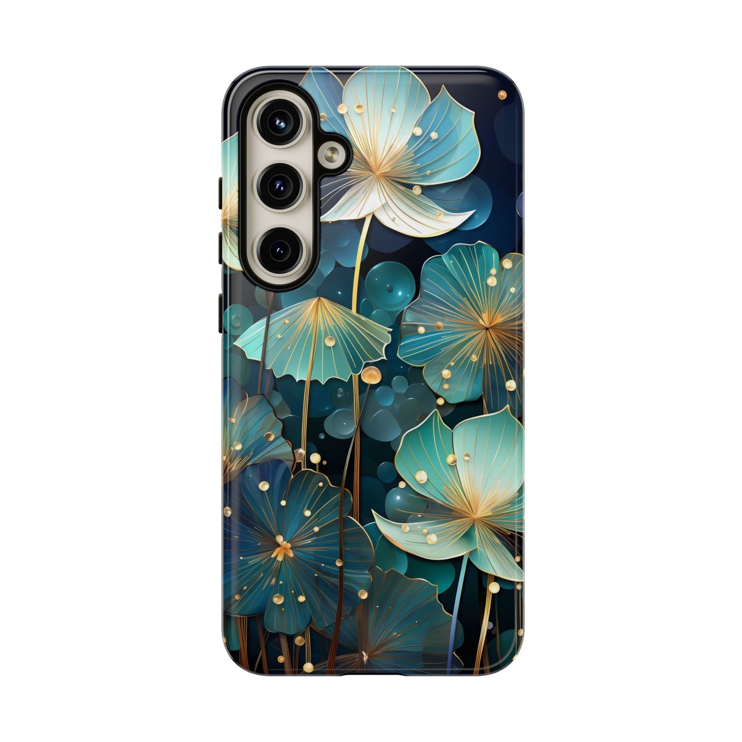 Teal Floral Tough Phone Case — Protective Botanical iPhone Cover