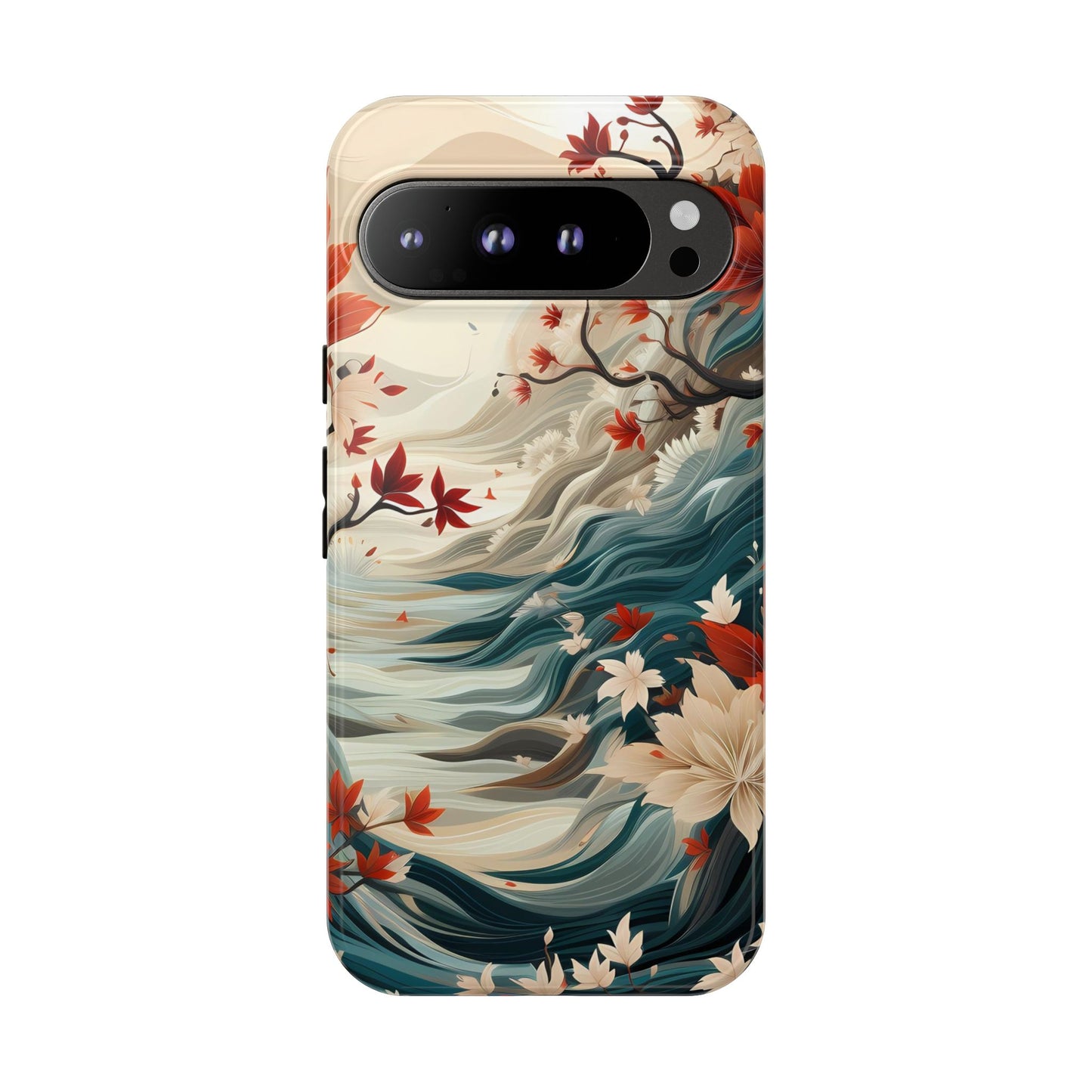 Americana Yuzen Waterfall Floral Phone Case – Artistic Double-Layer Protection for iPhone, Samsung Galaxy, and Google Pixel