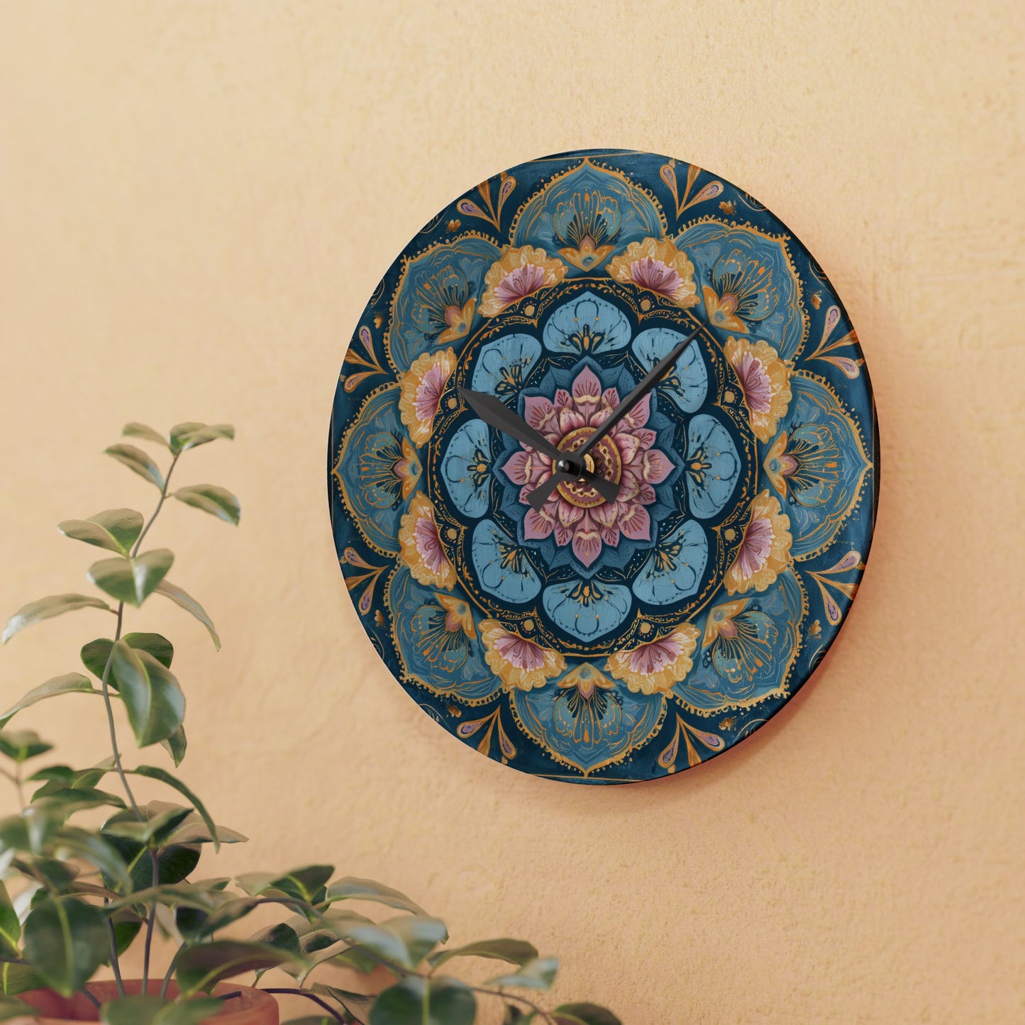 Mandala Floral Acrylic Wall Clock — Boho Decorative Home Clock