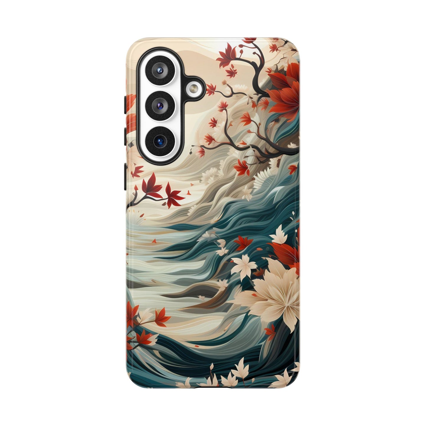 Americana Yuzen Waterfall Floral Phone Case – Artistic Double-Layer Protection for iPhone, Samsung Galaxy, and Google Pixel