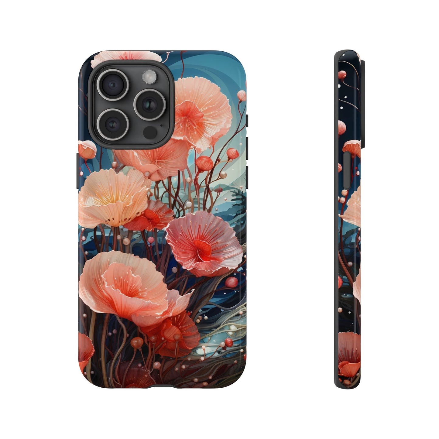 Blooming Poppies Tough Phone Case – Underwater Nocturnal Floral Design for iPhone, Samsung Galaxy & Google Pixel