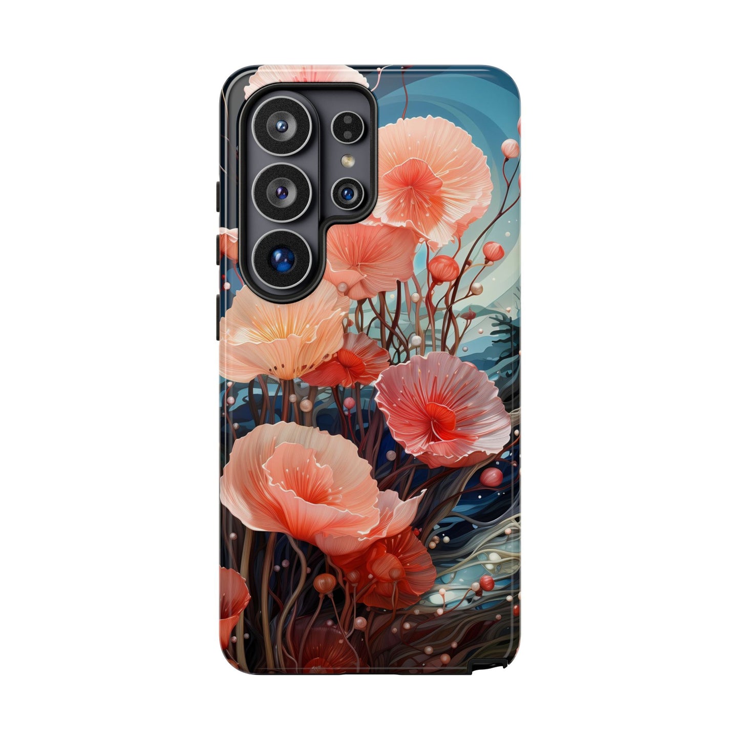 Blooming Poppies Tough Phone Case – Underwater Nocturnal Floral Design for iPhone, Samsung Galaxy & Google Pixel