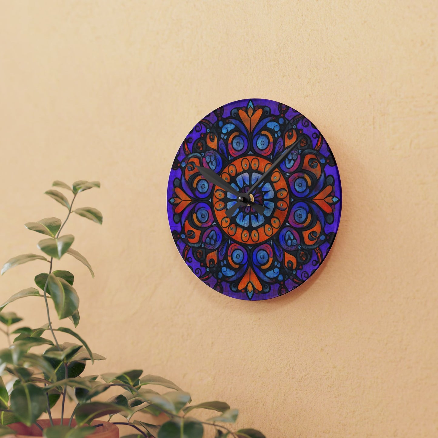 Mandala Acrylic Wall Clock — Colorful Boho Home Decor