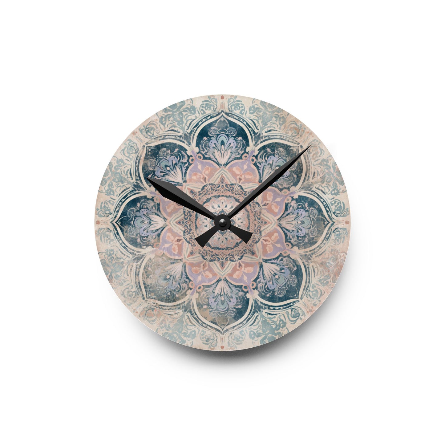 Boho Mandala Acrylic Wall Clock — Pastel Floral Decorative Clock