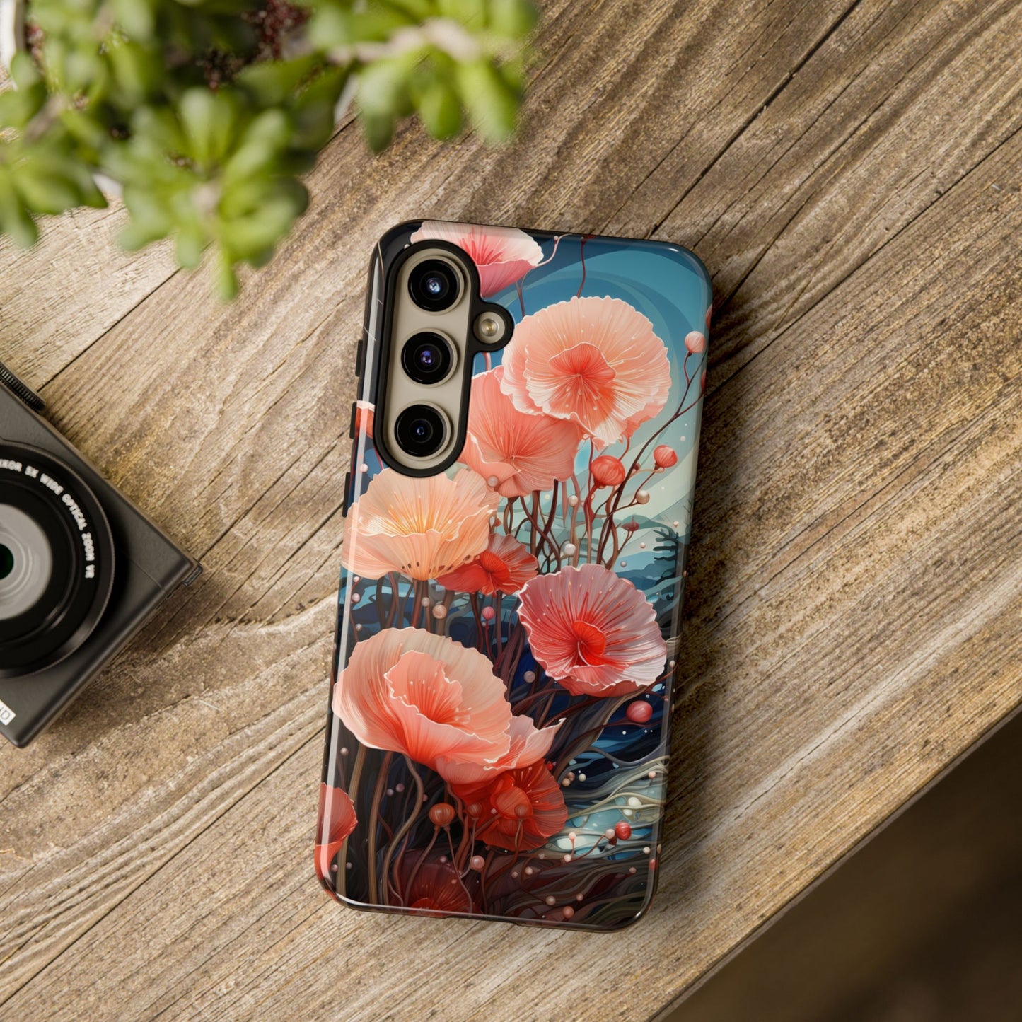 Blooming Poppies Tough Phone Case – Underwater Nocturnal Floral Design for iPhone, Samsung Galaxy & Google Pixel