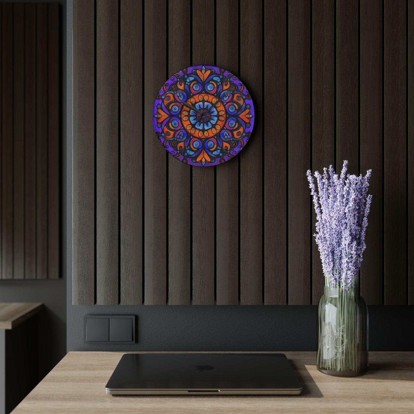 Mandala Acrylic Wall Clock — Colorful Boho Home Decor
