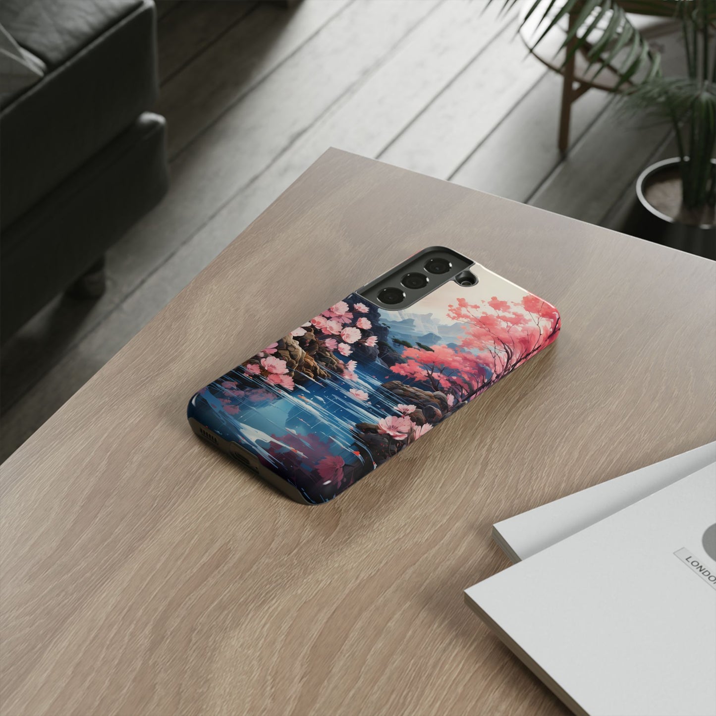 Cherry Blossom Floral Landscape Tough Phone Case – Double Layer Protection for iPhone, Samsung Galaxy & Google Pixel