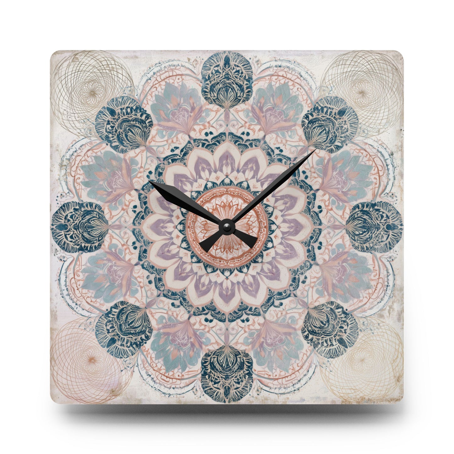 Mandala Acrylic Wall Clock — Boho Floral Decorative Clock