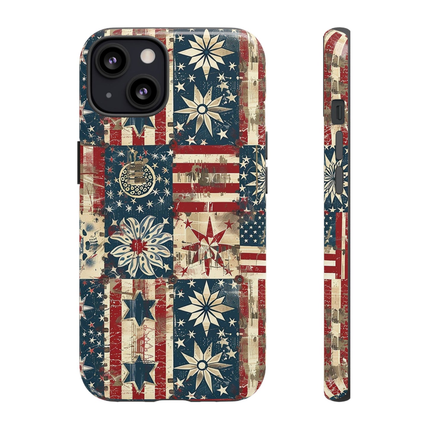 Patriotic Patchwork Phone Case — Vintage American Flag Stars & Quilted Design
