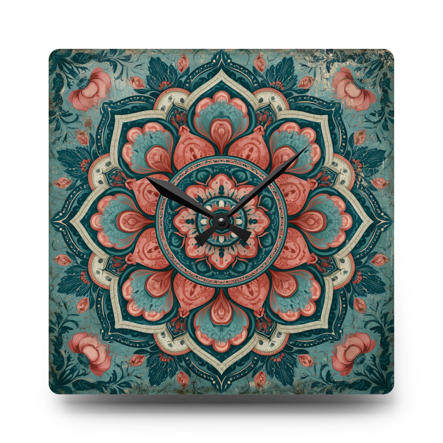 Mandala Acrylic Wall Clock — Boho Floral Decorative Clock