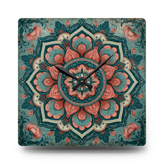 Mandala Acrylic Wall Clock — Boho Floral Decorative Clock