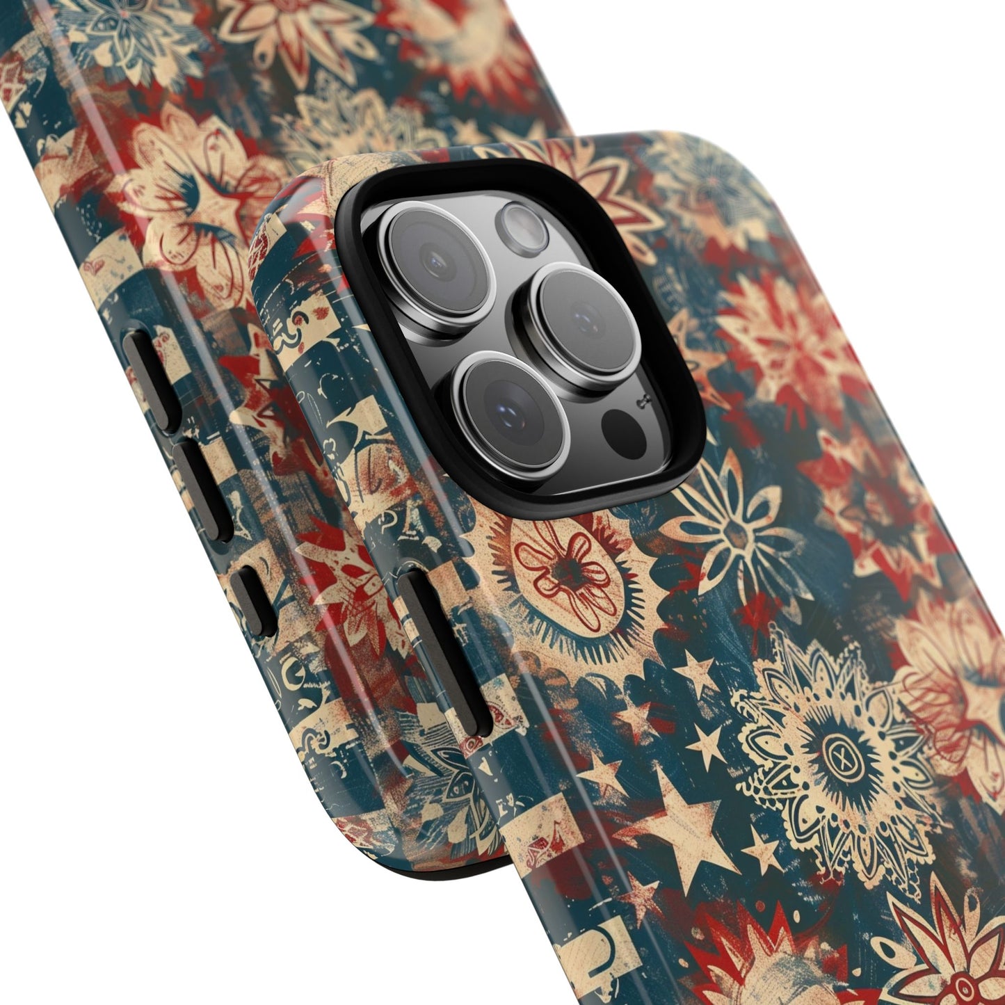 Patriotic Floral Tough Phone Case — Vintage American Stars & Flowers Design
