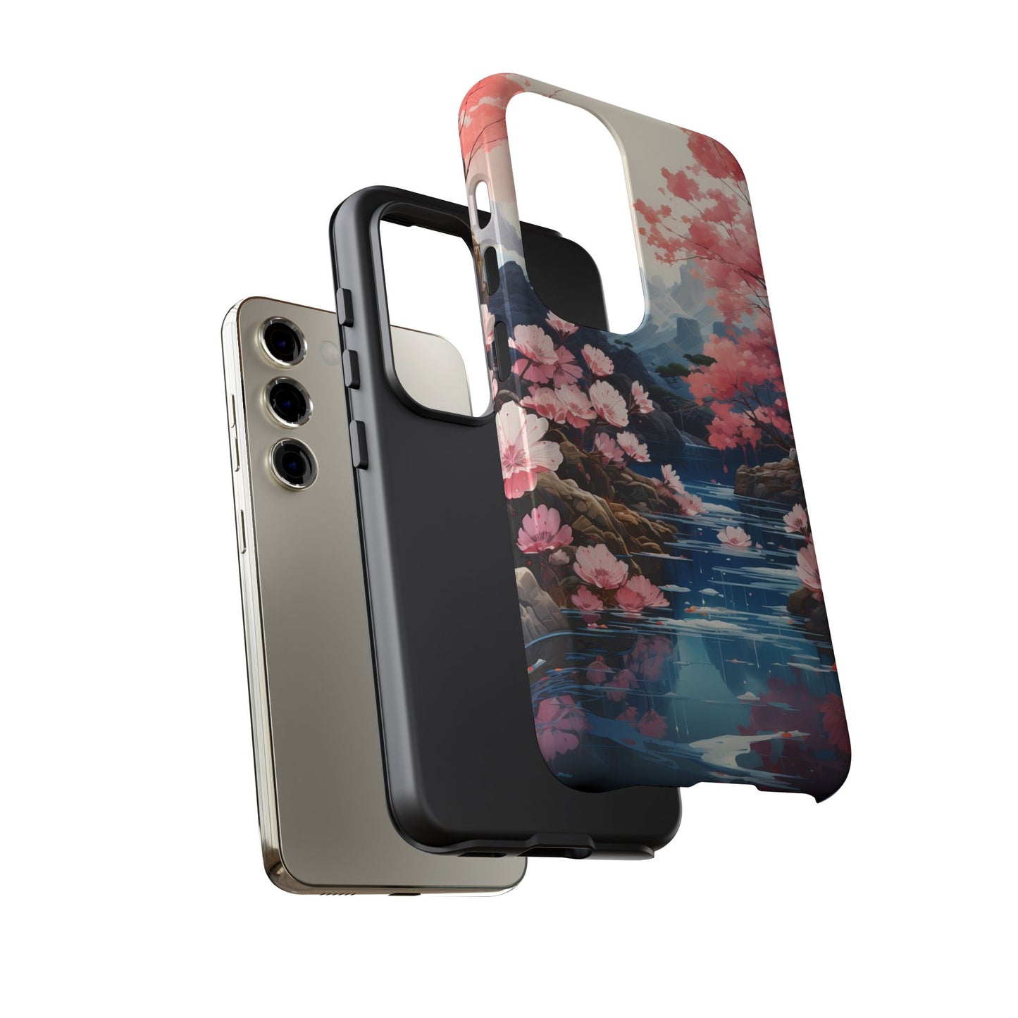 Cherry Blossom Floral Landscape Tough Phone Case – Double Layer Protection for iPhone, Samsung Galaxy & Google Pixel