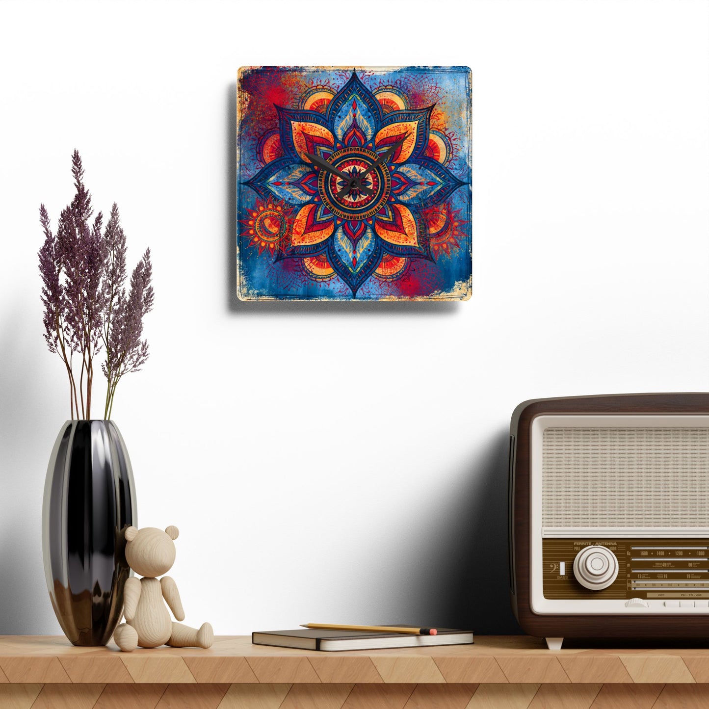 Mandala Acrylic Wall Clock – Colorful Boho Home Decor