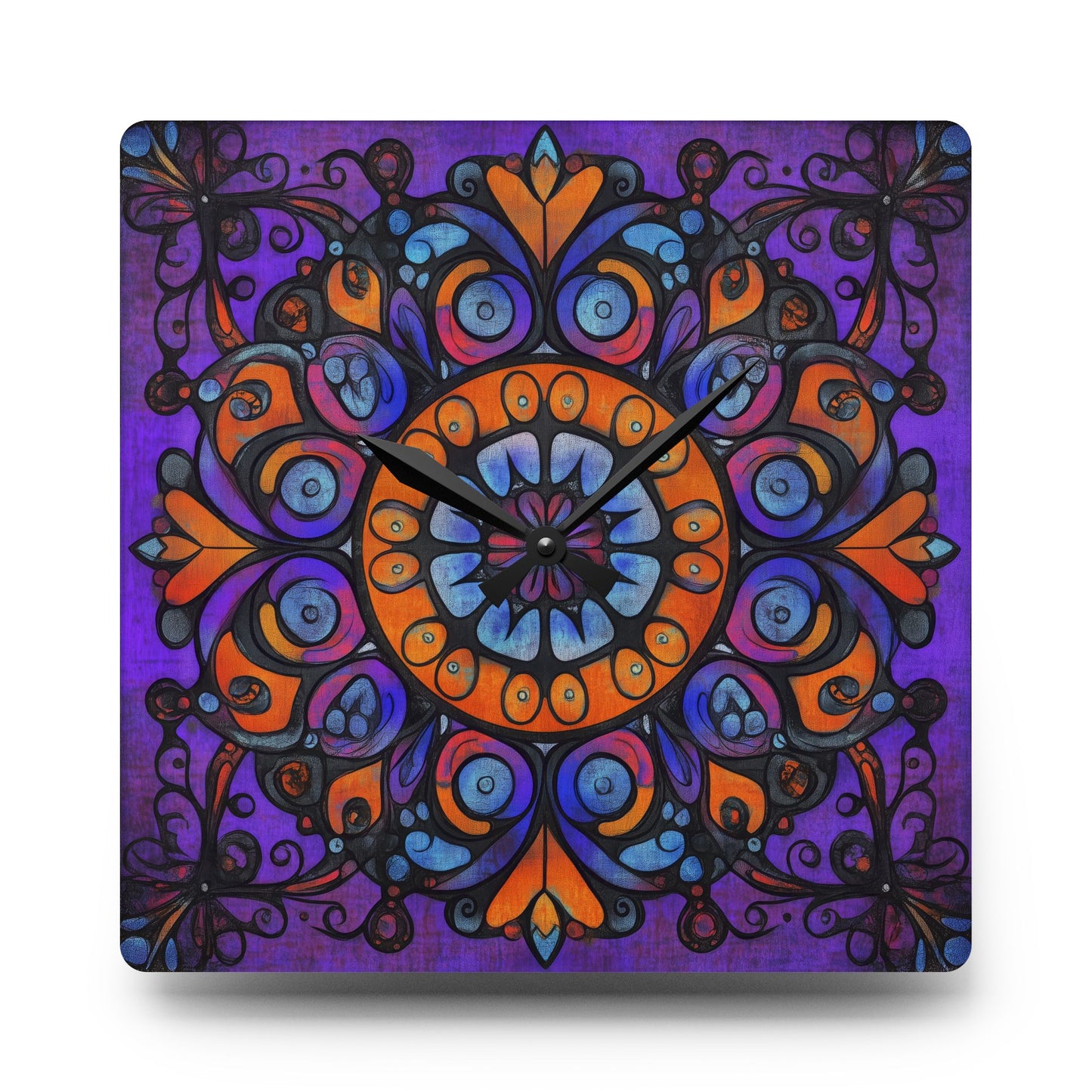 Mandala Acrylic Wall Clock — Colorful Boho Home Decor