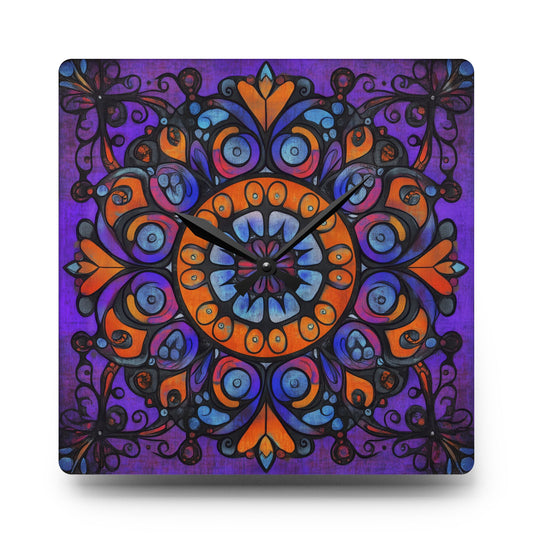 Mandala Acrylic Wall Clock — Colorful Boho Home Decor