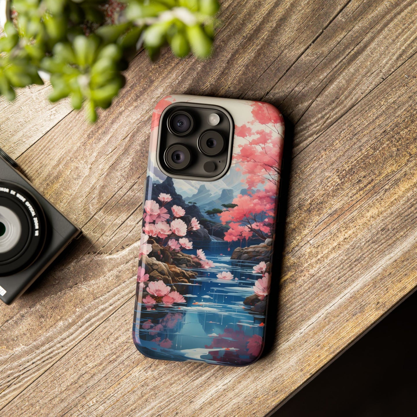 Cherry Blossom Floral Landscape Tough Phone Case – Double Layer Protection for iPhone, Samsung Galaxy & Google Pixel