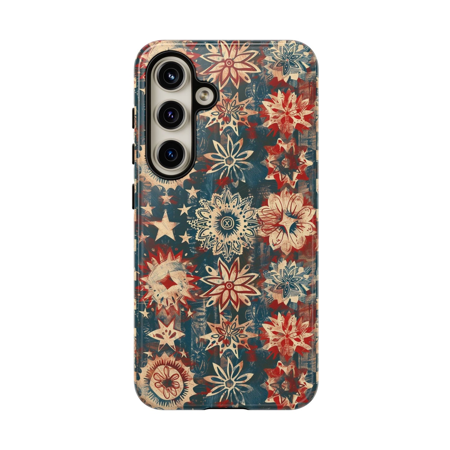 Patriotic Floral Tough Phone Case — Vintage American Stars & Flowers Design