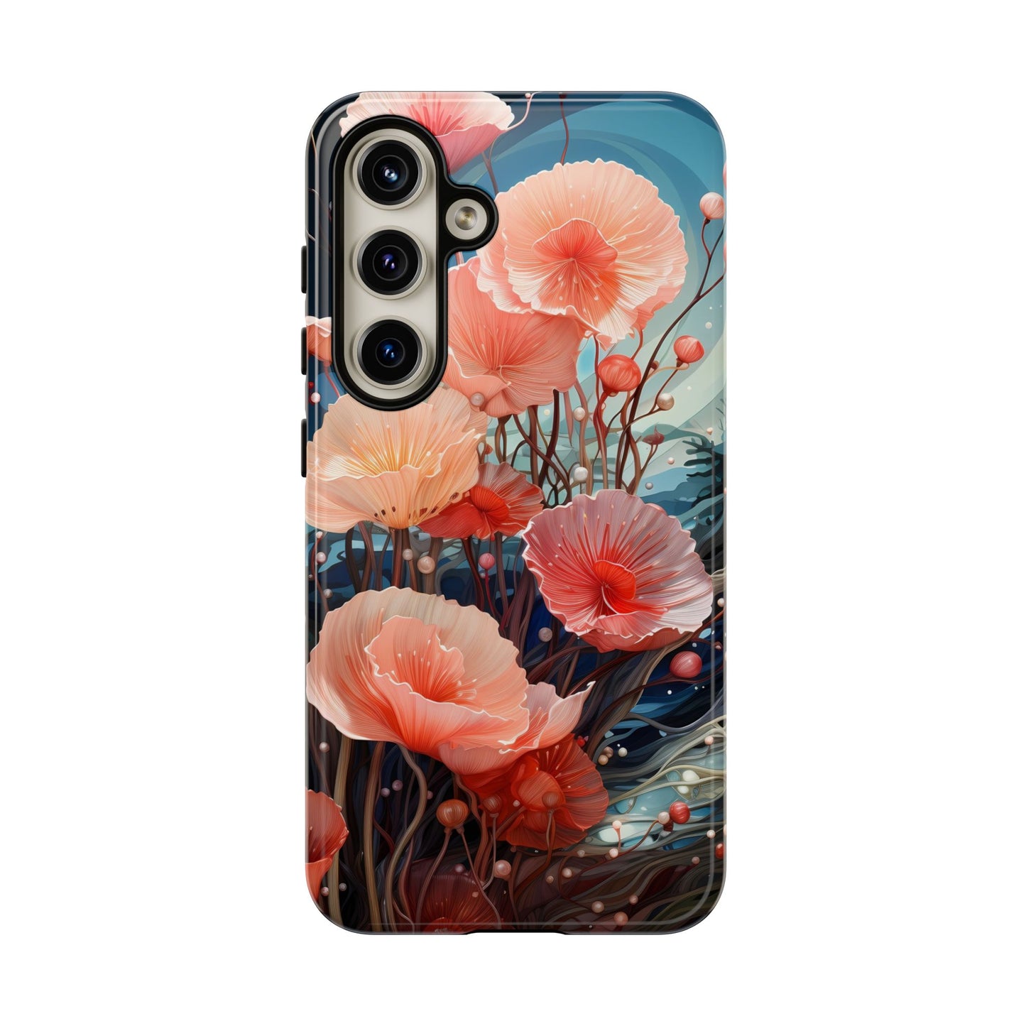 Blooming Poppies Tough Phone Case – Underwater Nocturnal Floral Design for iPhone, Samsung Galaxy & Google Pixel
