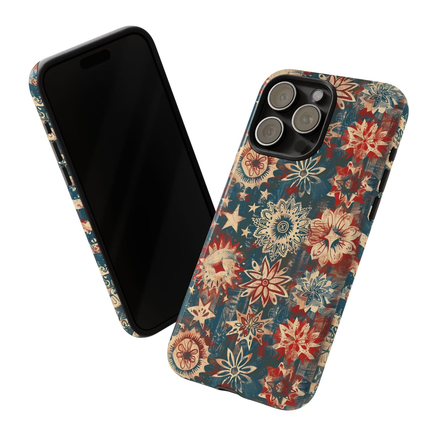 Patriotic Floral Tough Phone Case — Vintage American Stars & Flowers Design