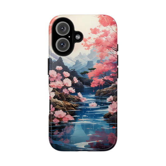 Cherry Blossom Floral Landscape Tough Phone Case – Double Layer Protection for iPhone, Samsung Galaxy & Google Pixel