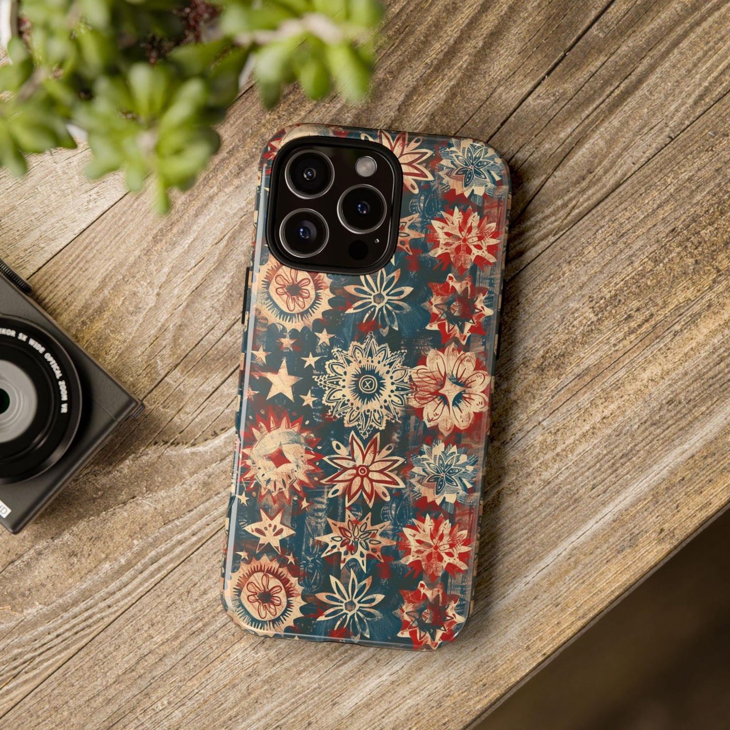 Patriotic Floral Tough Phone Case — Vintage American Stars & Flowers Design