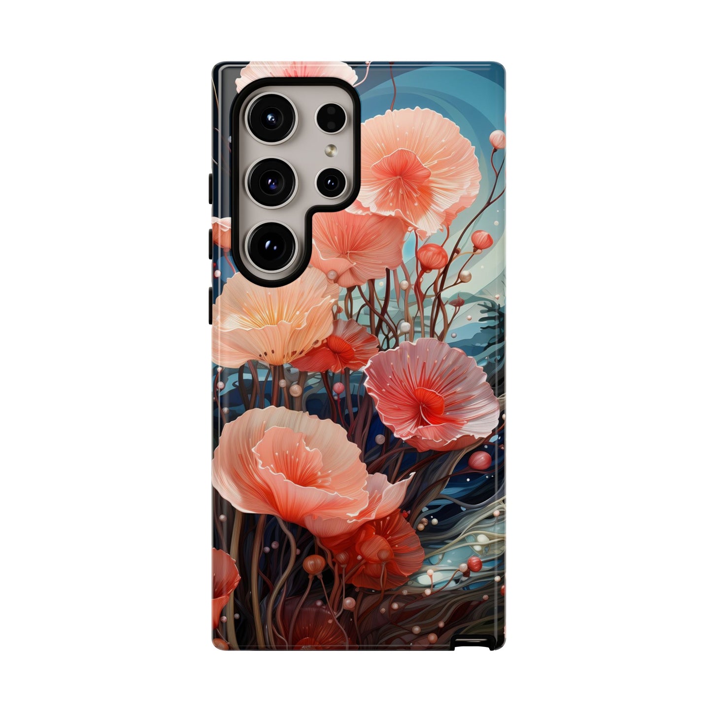 Blooming Poppies Tough Phone Case – Underwater Nocturnal Floral Design for iPhone, Samsung Galaxy & Google Pixel