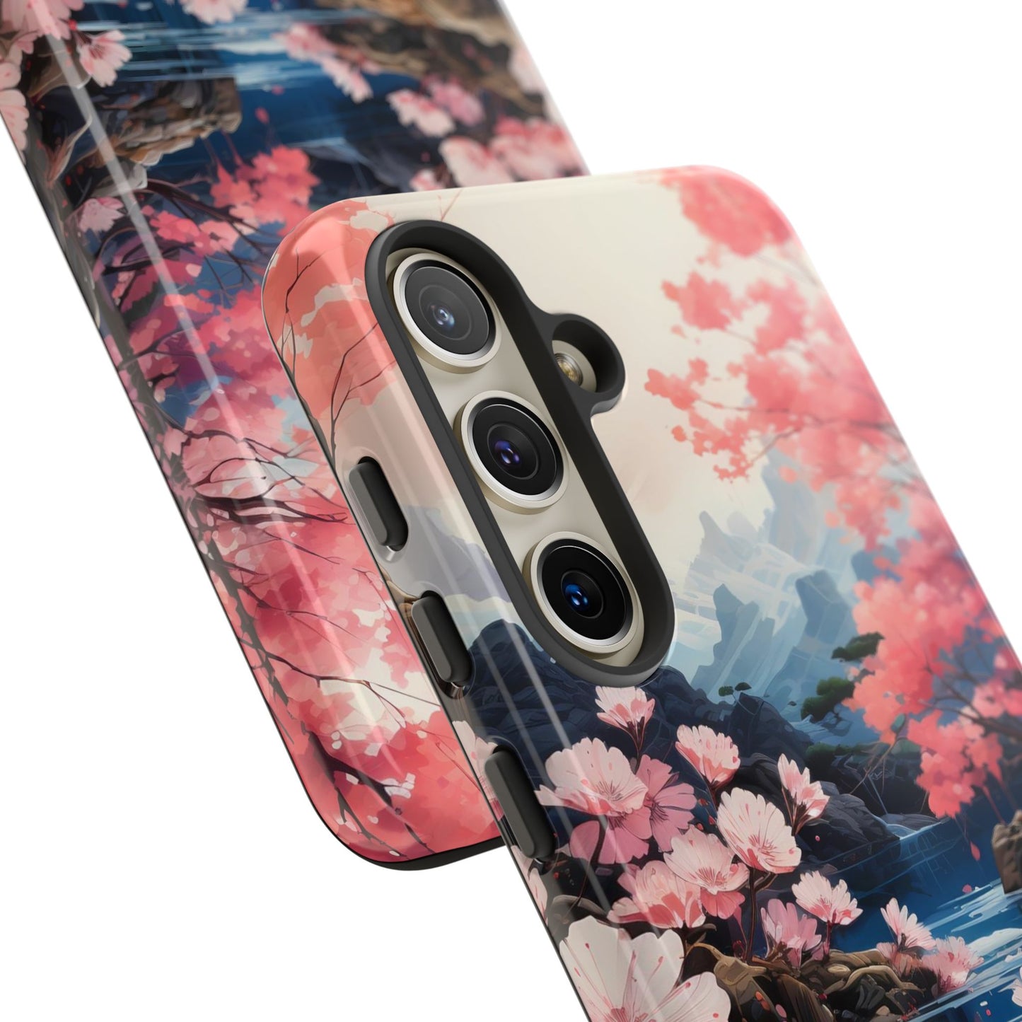 Cherry Blossom Floral Landscape Tough Phone Case – Double Layer Protection for iPhone, Samsung Galaxy & Google Pixel