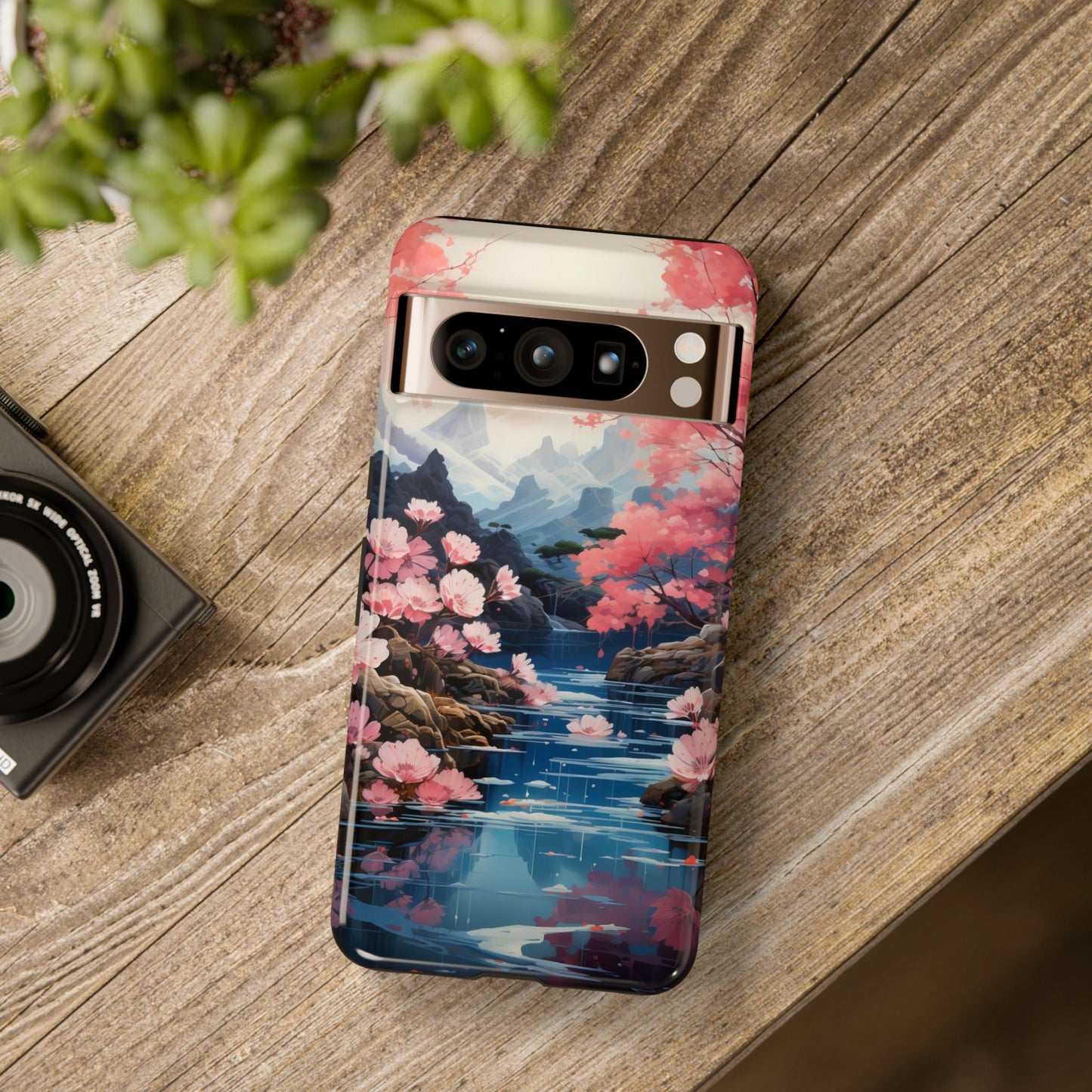 Cherry Blossom Floral Landscape Tough Phone Case – Double Layer Protection for iPhone, Samsung Galaxy & Google Pixel