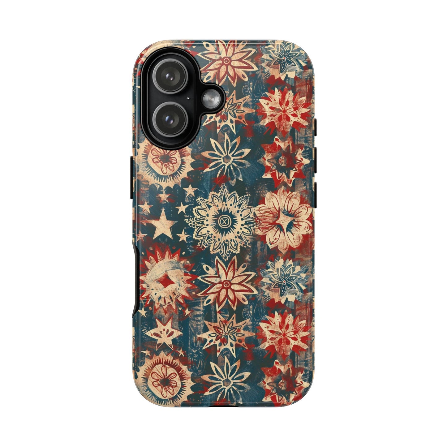 Patriotic Floral Tough Phone Case — Vintage American Stars & Flowers Design
