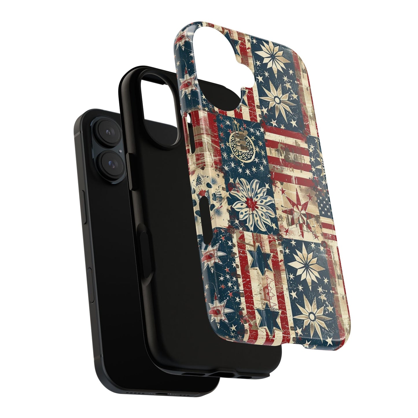 Patriotic Patchwork Phone Case — Vintage American Flag Stars & Quilted Design