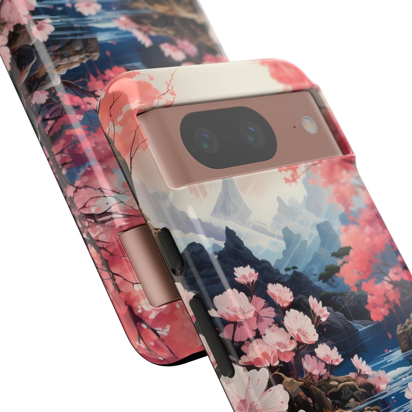 Cherry Blossom Floral Landscape Tough Phone Case – Double Layer Protection for iPhone, Samsung Galaxy & Google Pixel