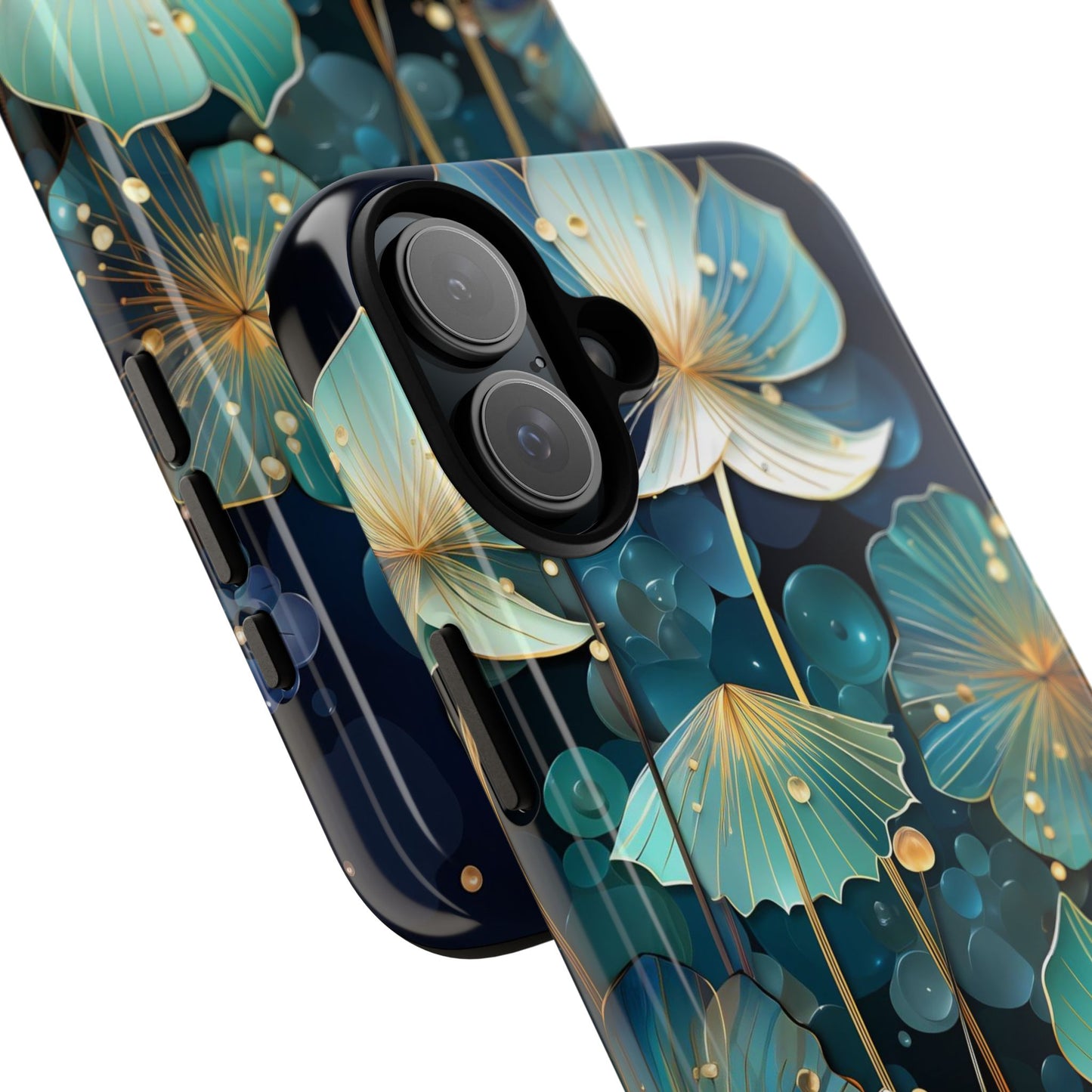 Teal Floral Tough Phone Case — Protective Botanical iPhone Cover