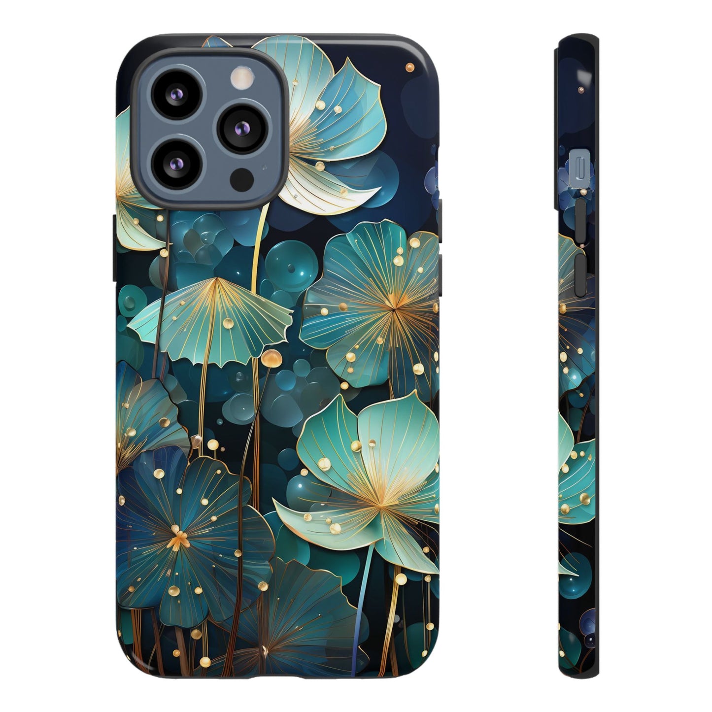 Teal Floral Tough Phone Case — Protective Botanical iPhone Cover