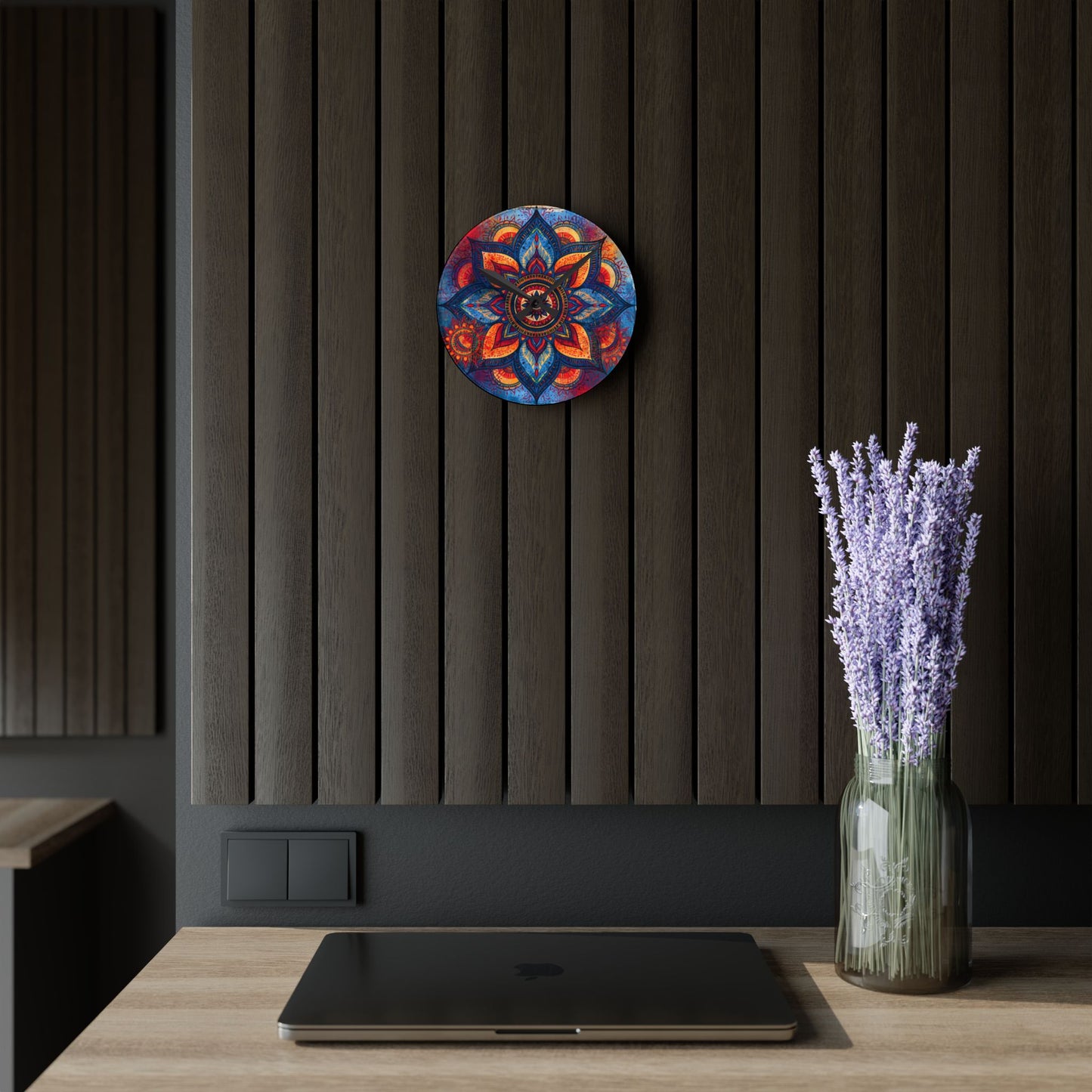 Mandala Acrylic Wall Clock – Colorful Boho Home Decor