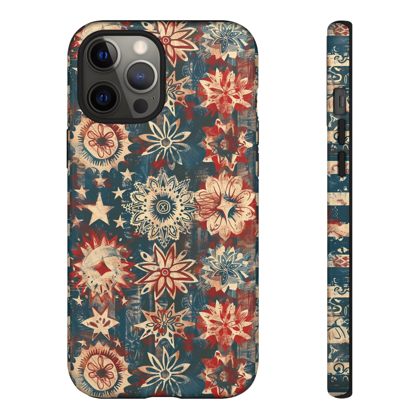 Patriotic Floral Tough Phone Case — Vintage American Stars & Flowers Design