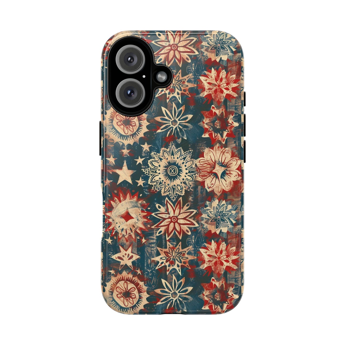Patriotic Floral Tough Phone Case — Vintage American Stars & Flowers Design