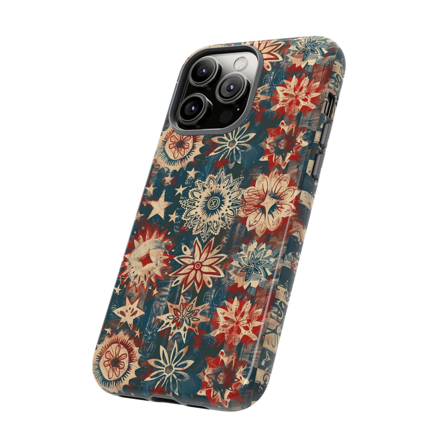 Patriotic Floral Tough Phone Case — Vintage American Stars & Flowers Design