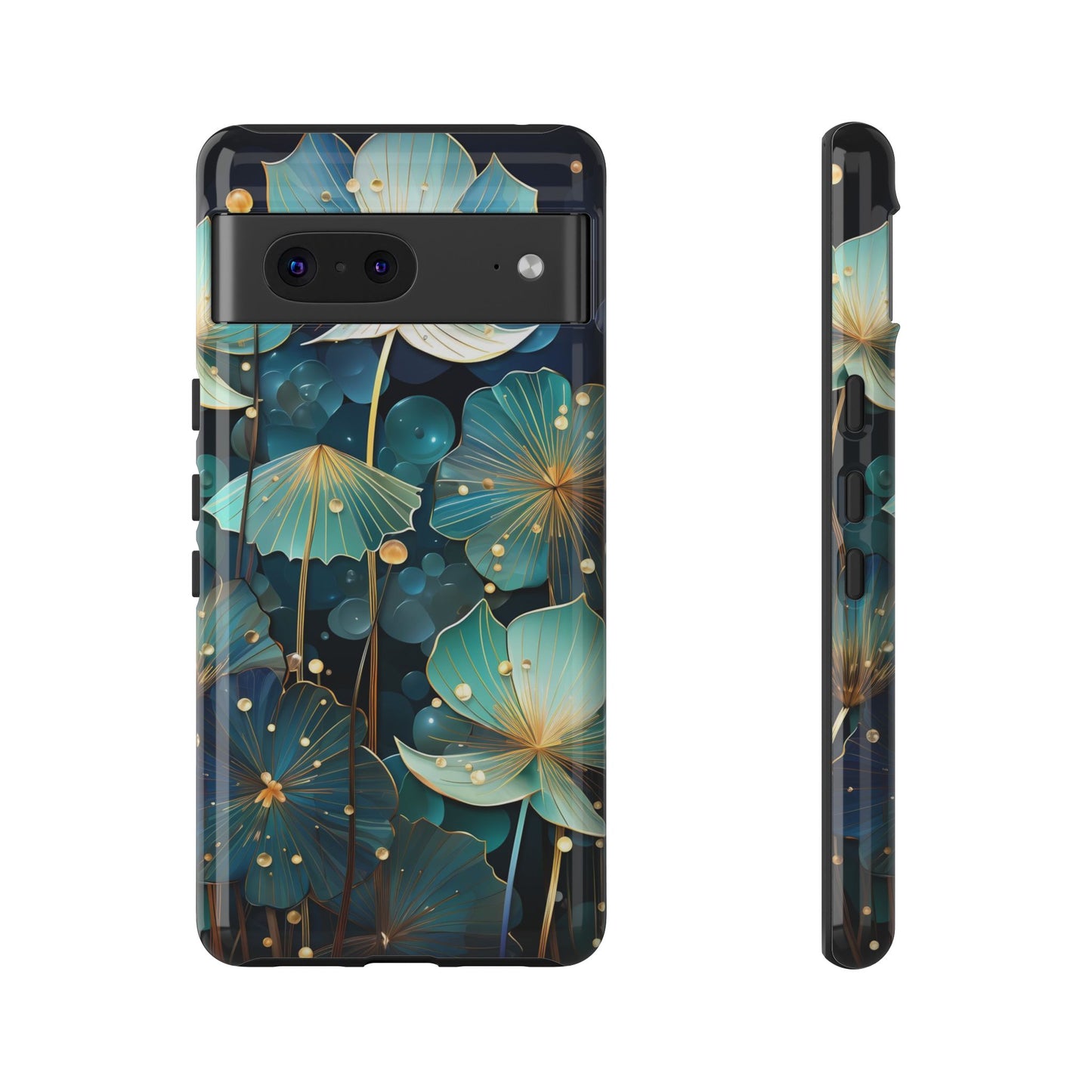 Teal Floral Tough Phone Case — Protective Botanical iPhone Cover