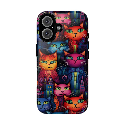 Cat-opolis Tough Phone Case: Fantastical Feline City Scape Mobile Phone Protection for iPhone, Samsung Galaxy & Google Pixel Whimsical Art