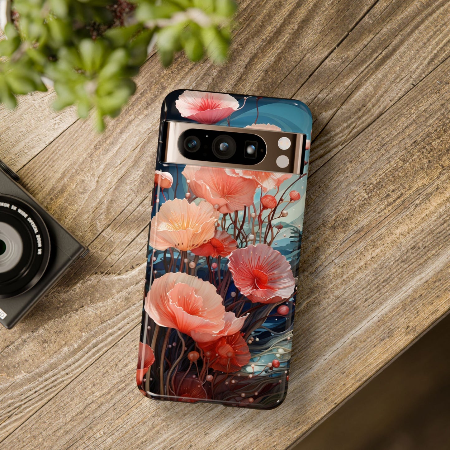 Blooming Poppies Tough Phone Case – Underwater Nocturnal Floral Design for iPhone, Samsung Galaxy & Google Pixel