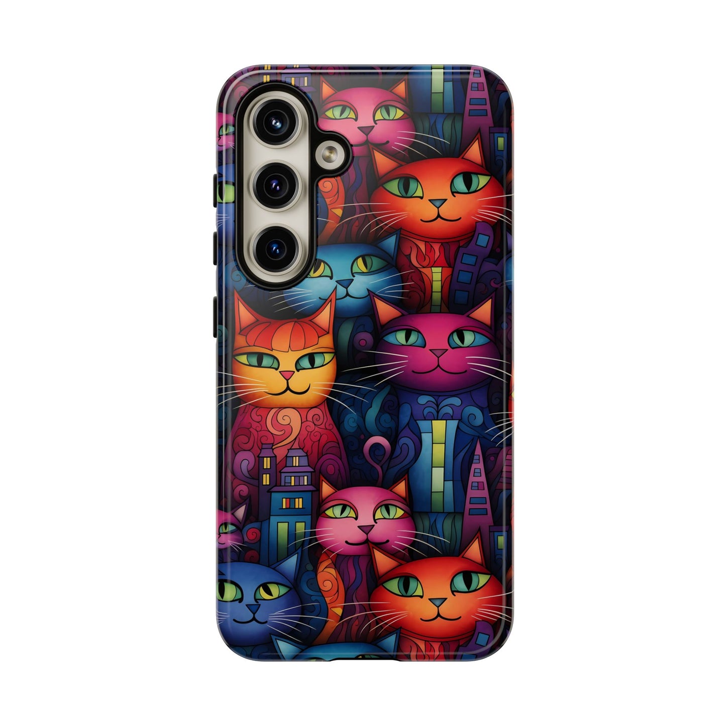 Cat-opolis Tough Phone Case: Fantastical Feline City Scape Mobile Phone Protection for iPhone, Samsung Galaxy & Google Pixel Whimsical Art