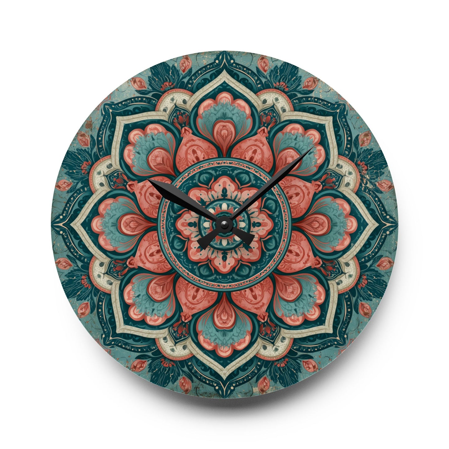 Mandala Acrylic Wall Clock — Boho Floral Decorative Clock