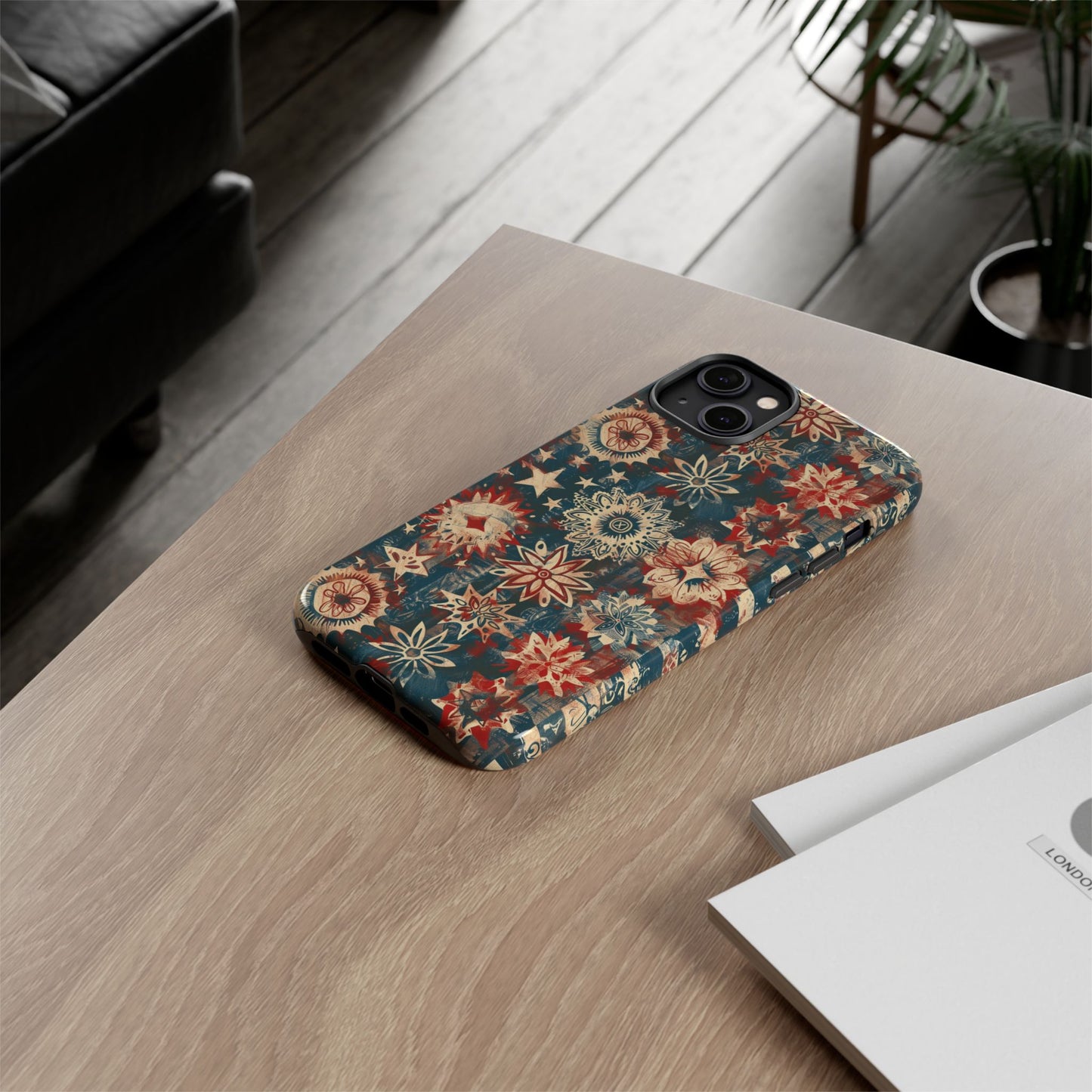 Patriotic Floral Tough Phone Case — Vintage American Stars & Flowers Design