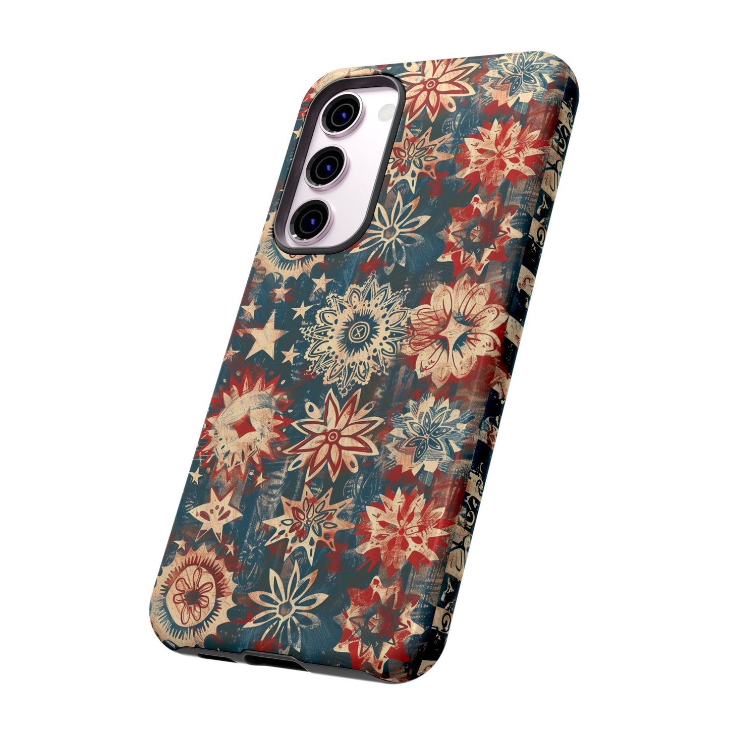 Patriotic Floral Tough Phone Case — Vintage American Stars & Flowers Design
