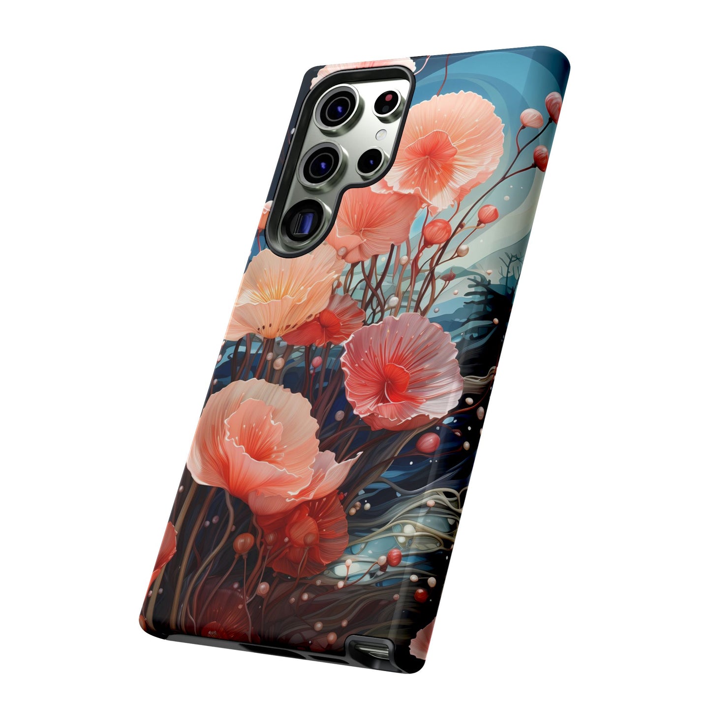 Blooming Poppies Tough Phone Case – Underwater Nocturnal Floral Design for iPhone, Samsung Galaxy & Google Pixel