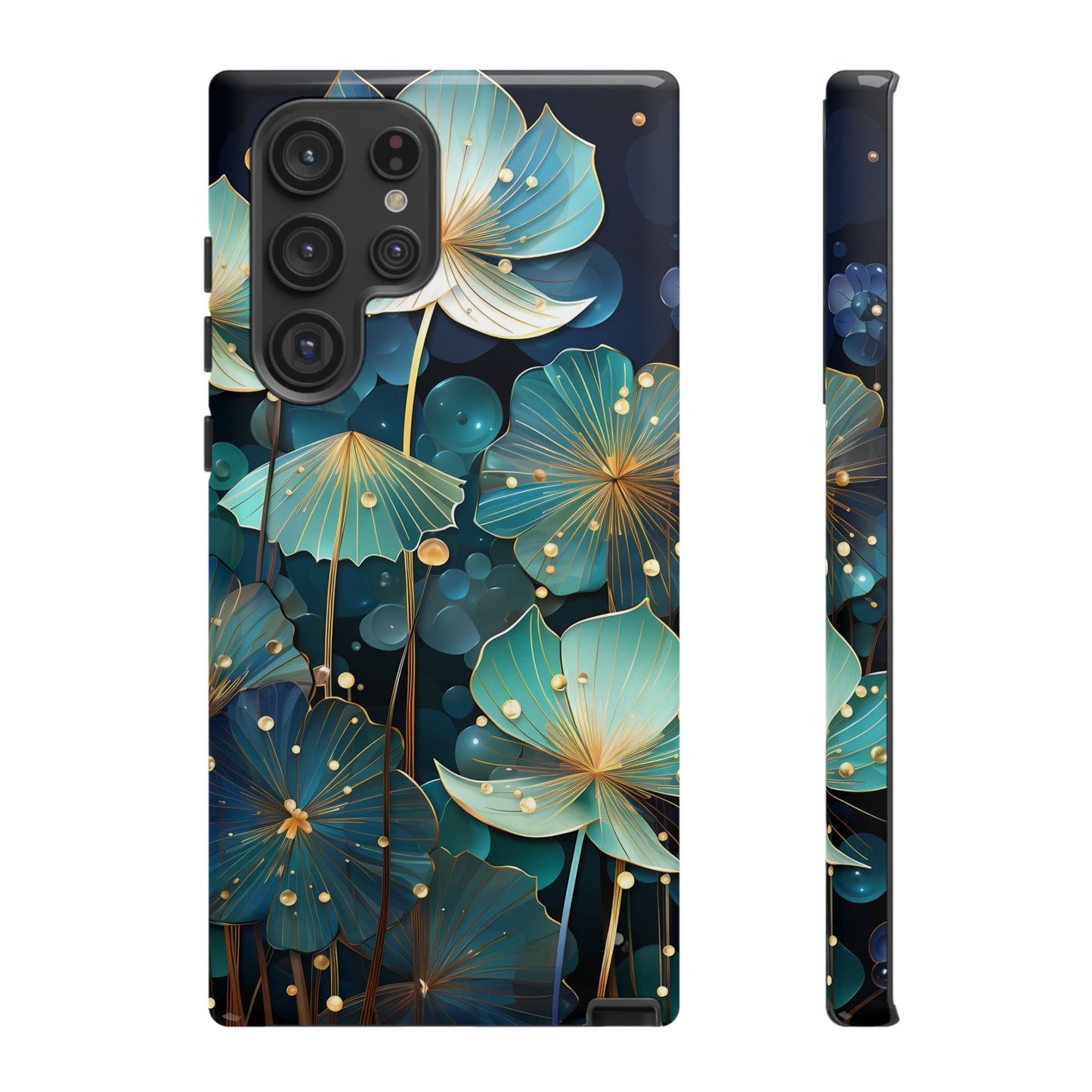 Teal Floral Tough Phone Case — Protective Botanical iPhone Cover