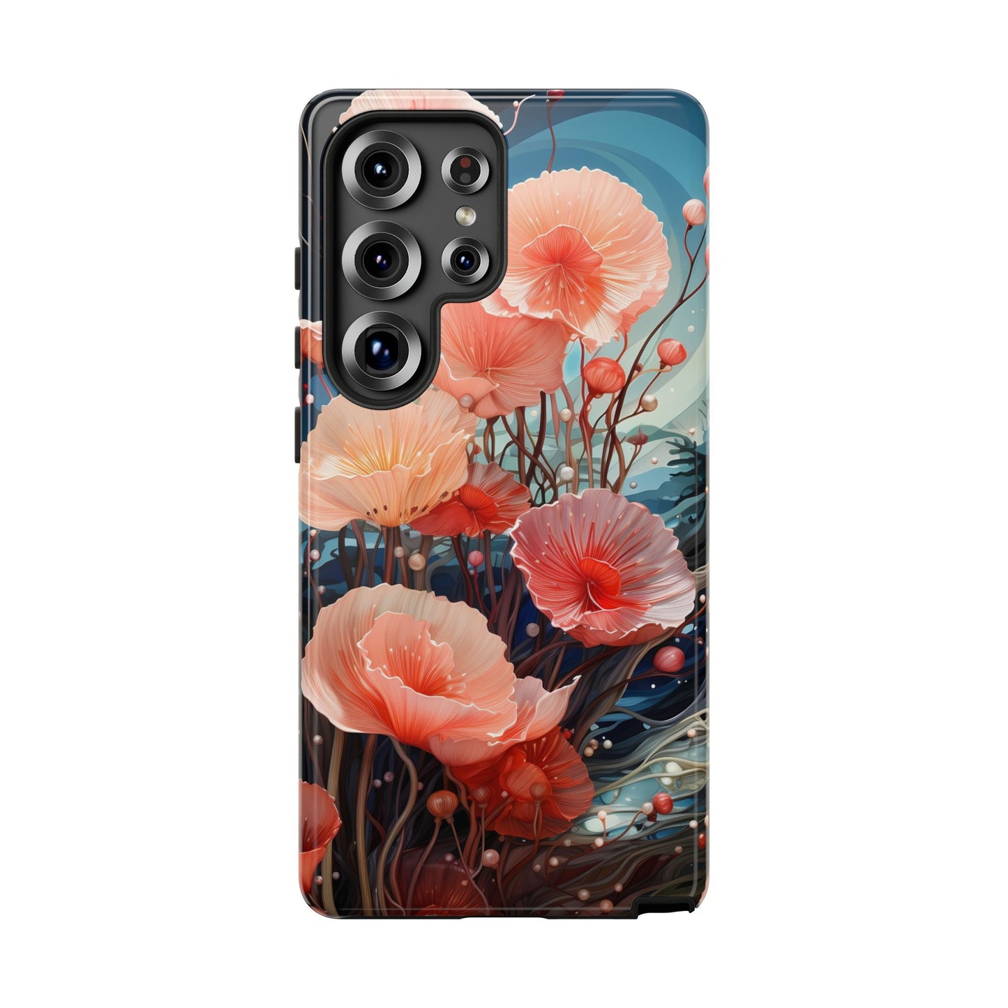 Blooming Poppies Tough Phone Case – Underwater Nocturnal Floral Design for iPhone, Samsung Galaxy & Google Pixel