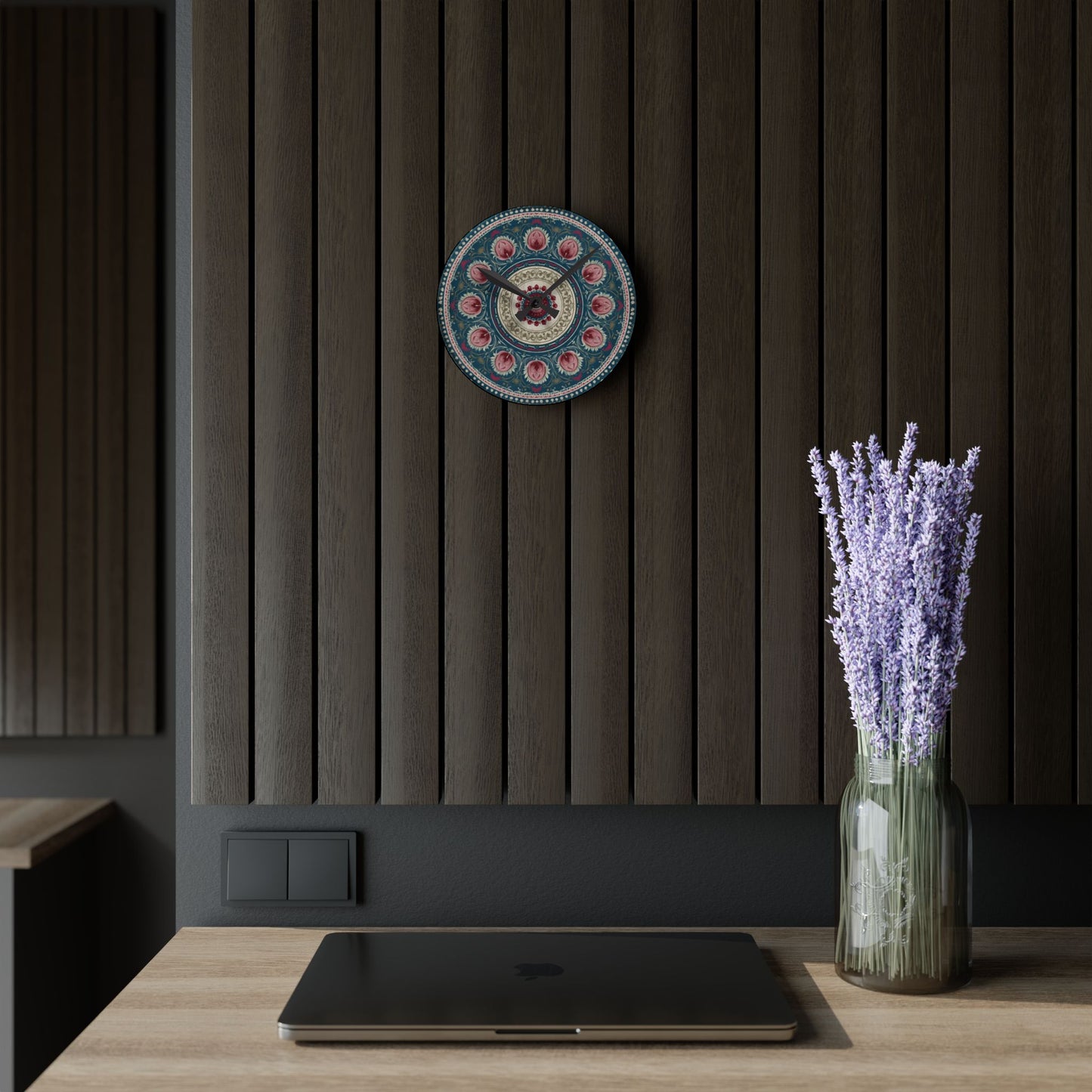 Mandala Floral Acrylic Wall Clock – Bohemian Home Decor